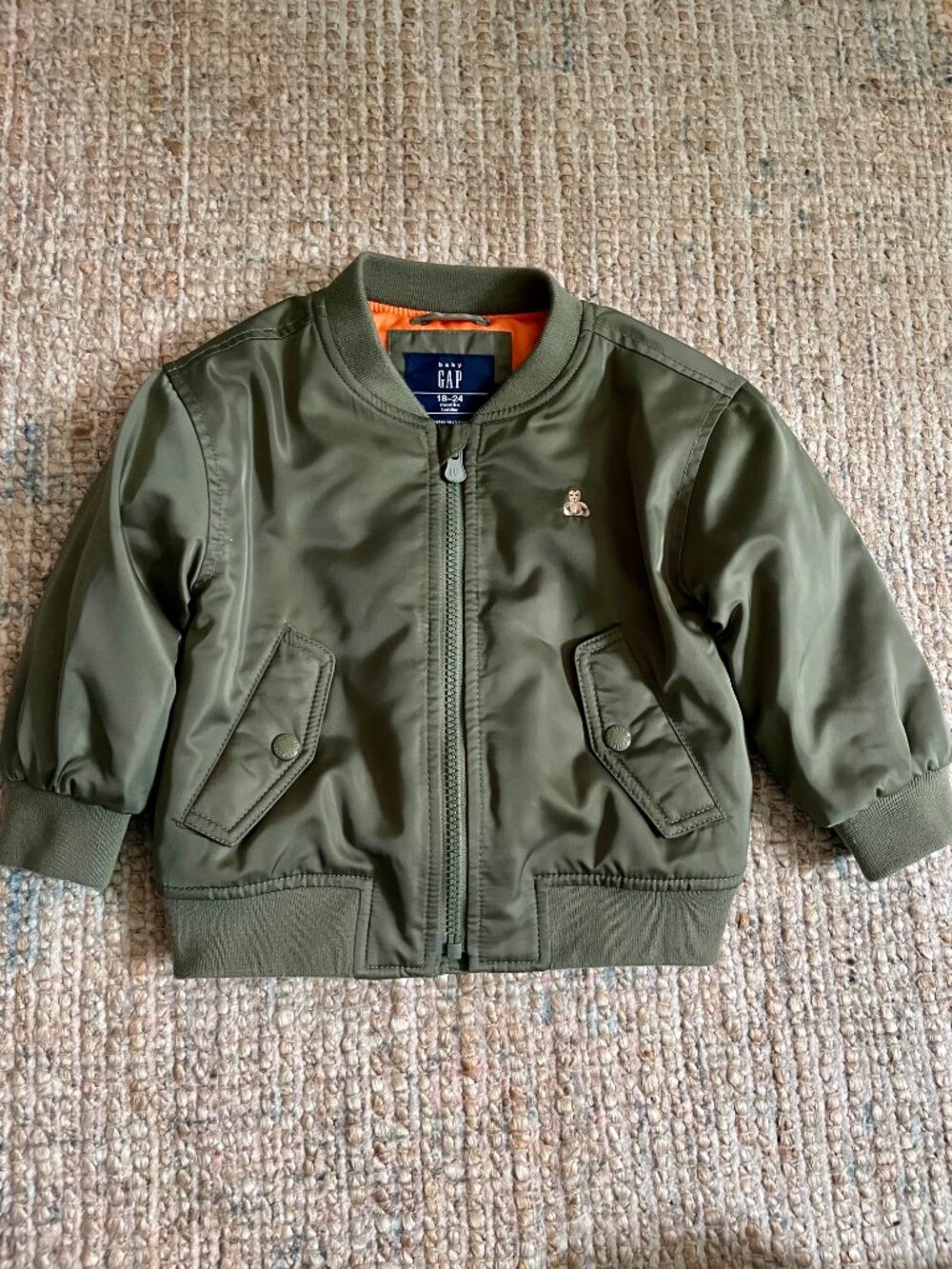 GAP Kids Boys Girls Unisex Green Flight Bomber Jacket 18-24 Months EUC